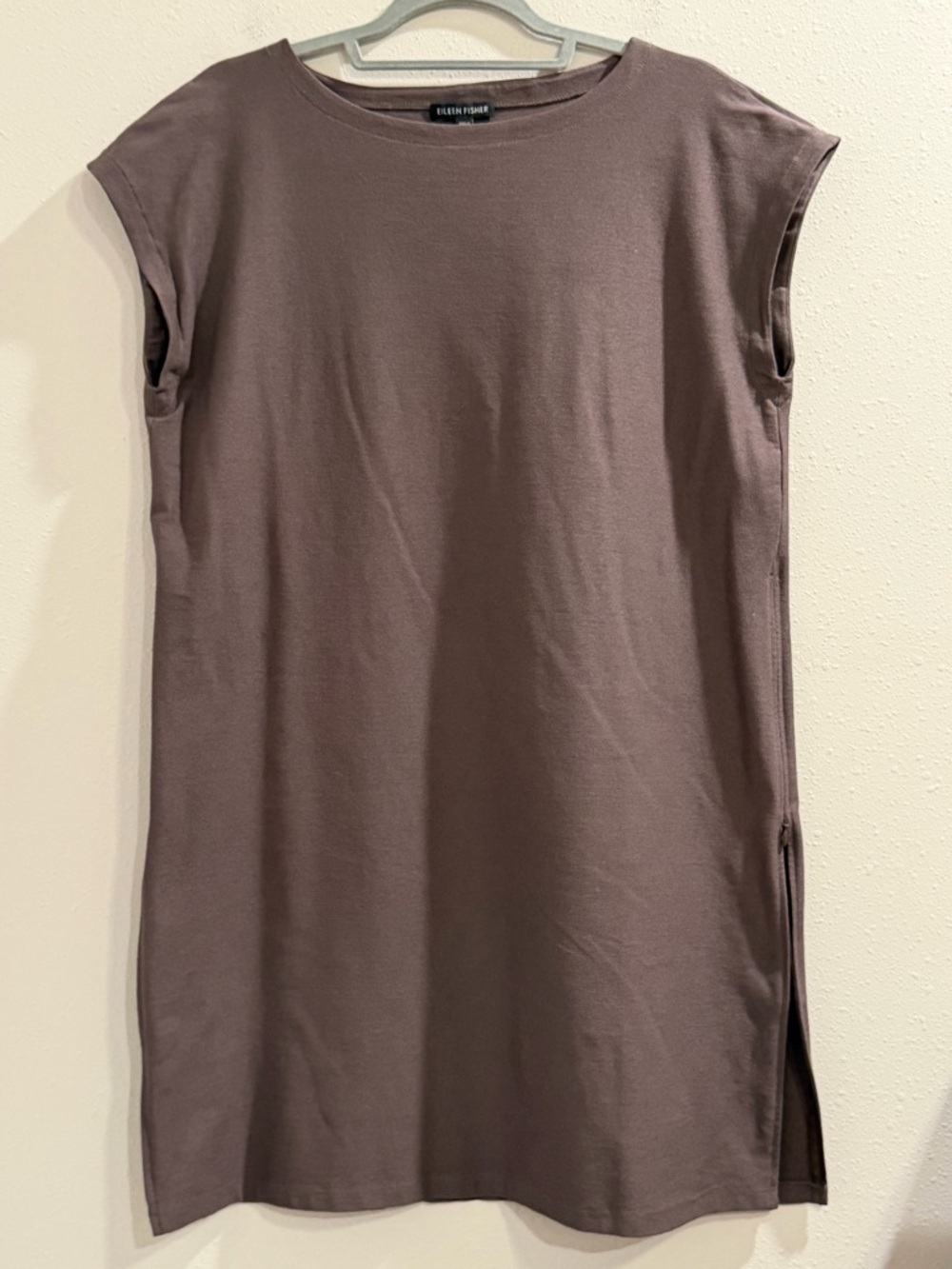 Eileen Fisher Size Small Brown Shift Dress Side Zip Minimalist Sleeveless Casual